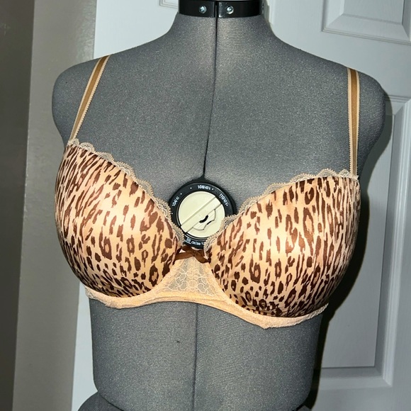 Victories Secret Lined Demi Bra Leopard Print with Lace Size 32DDD (F) Nuetrals - Picture 9 of 9